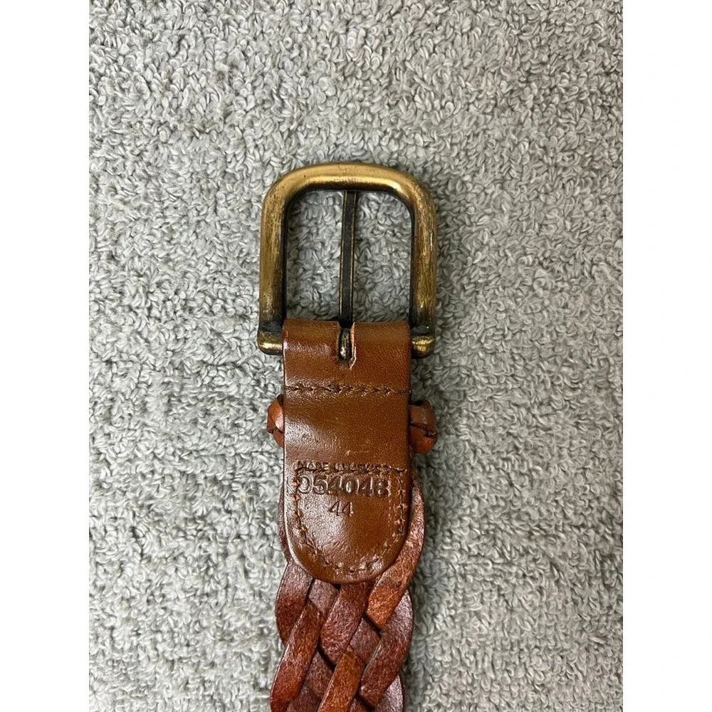 Cognac Brown Woven Braided Leather Belt Brass Buckle Size 44 954048